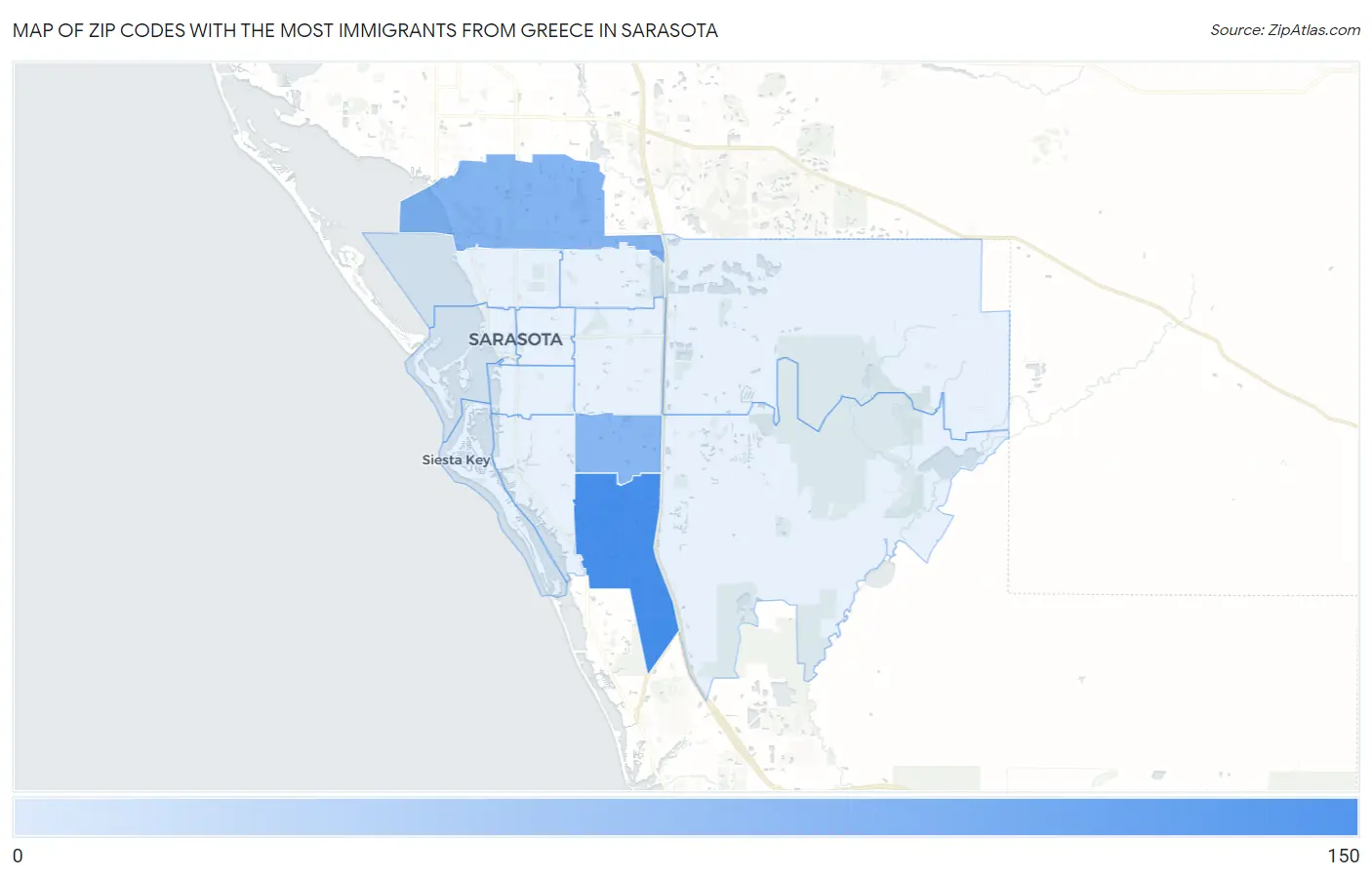 Zip Codes with the Most Immigrants from Greece in Sarasota Map