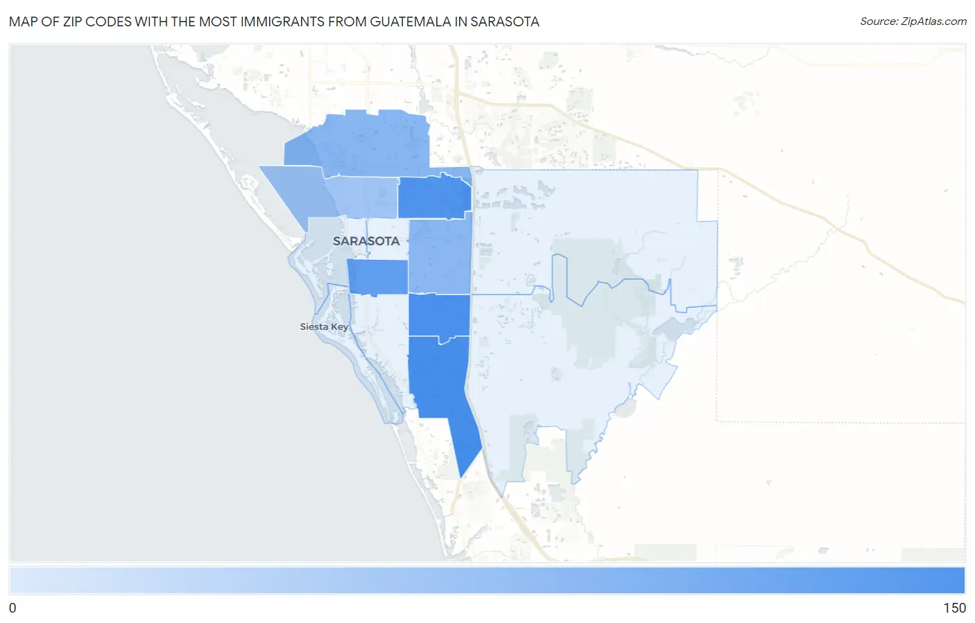 Zip Codes with the Most Immigrants from Guatemala in Sarasota Map