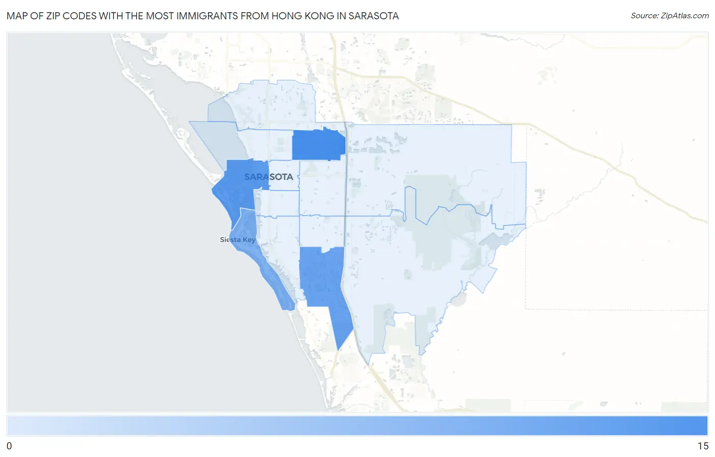 Zip Codes with the Most Immigrants from Hong Kong in Sarasota Map