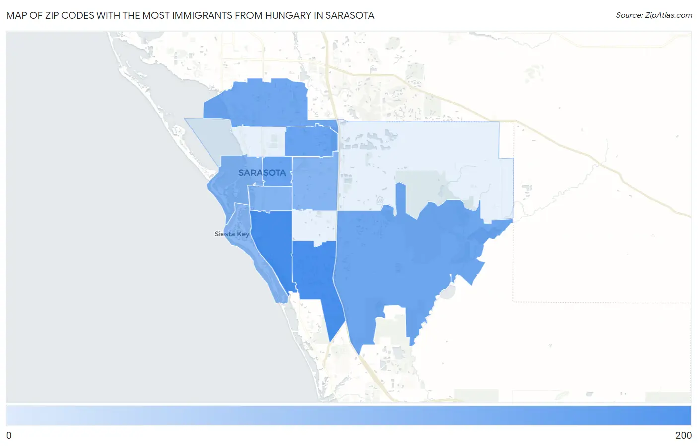 Zip Codes with the Most Immigrants from Hungary in Sarasota Map