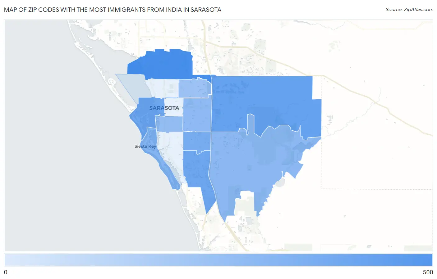 Zip Codes with the Most Immigrants from India in Sarasota Map