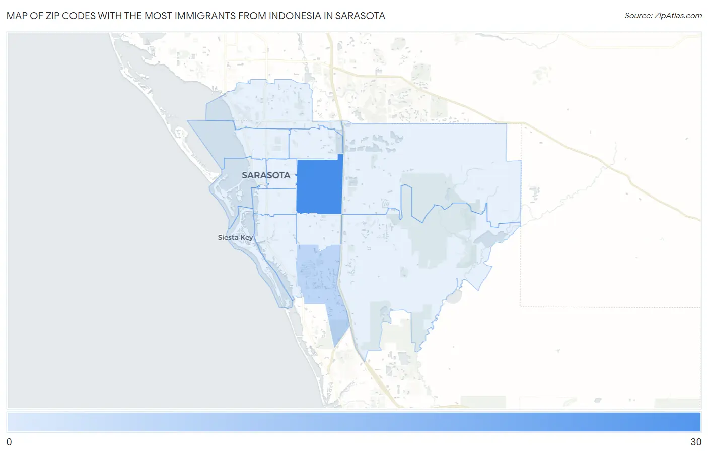 Zip Codes with the Most Immigrants from Indonesia in Sarasota Map