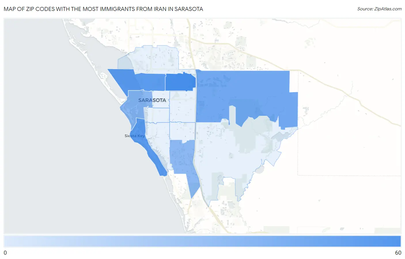Zip Codes with the Most Immigrants from Iran in Sarasota Map