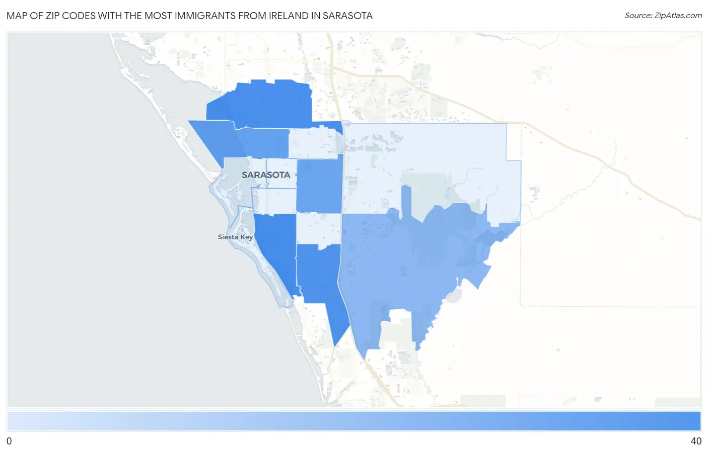 Zip Codes with the Most Immigrants from Ireland in Sarasota Map