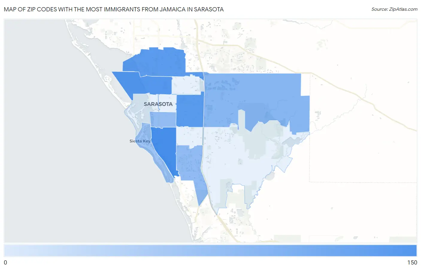 Zip Codes with the Most Immigrants from Jamaica in Sarasota Map