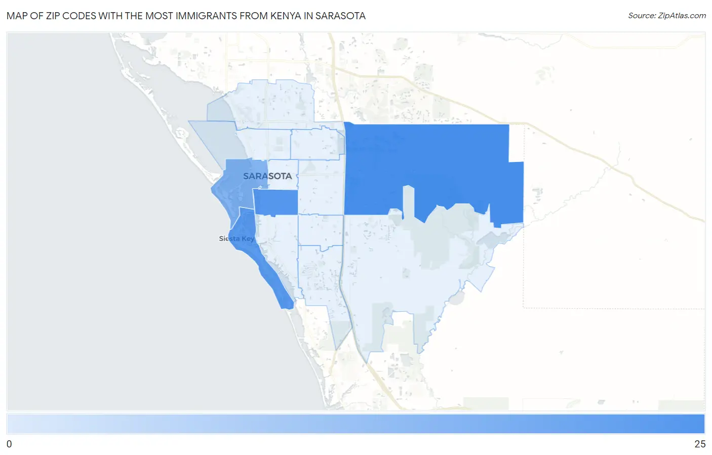 Zip Codes with the Most Immigrants from Kenya in Sarasota Map