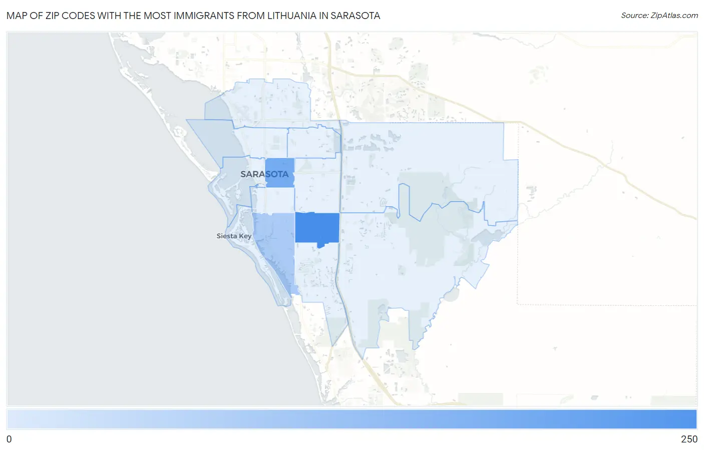 Zip Codes with the Most Immigrants from Lithuania in Sarasota Map