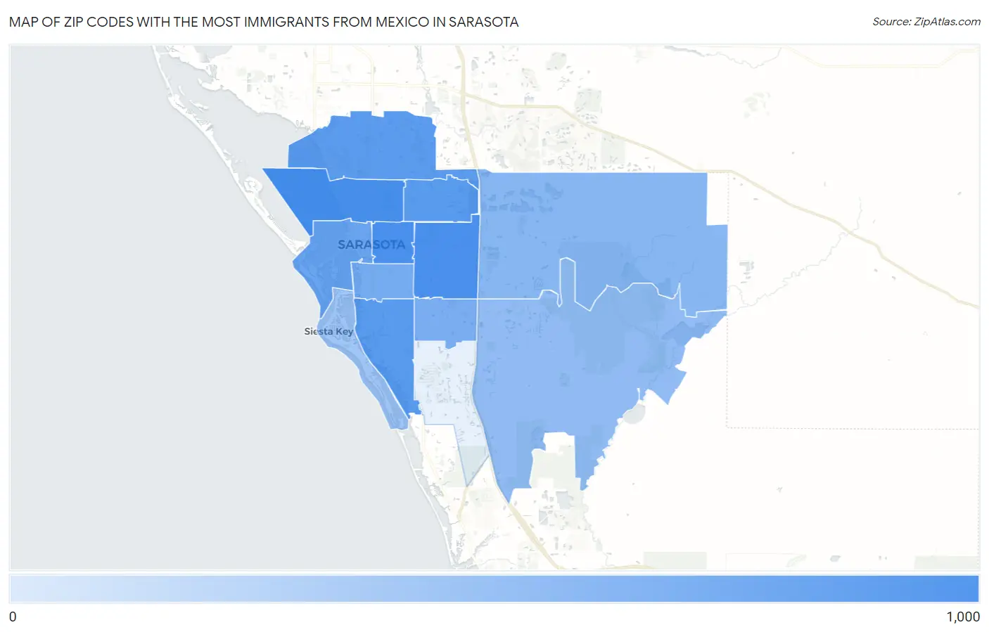 Zip Codes with the Most Immigrants from Mexico in Sarasota Map