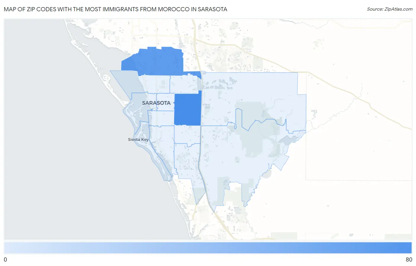Zip Codes with the Most Immigrants from Morocco in Sarasota Map