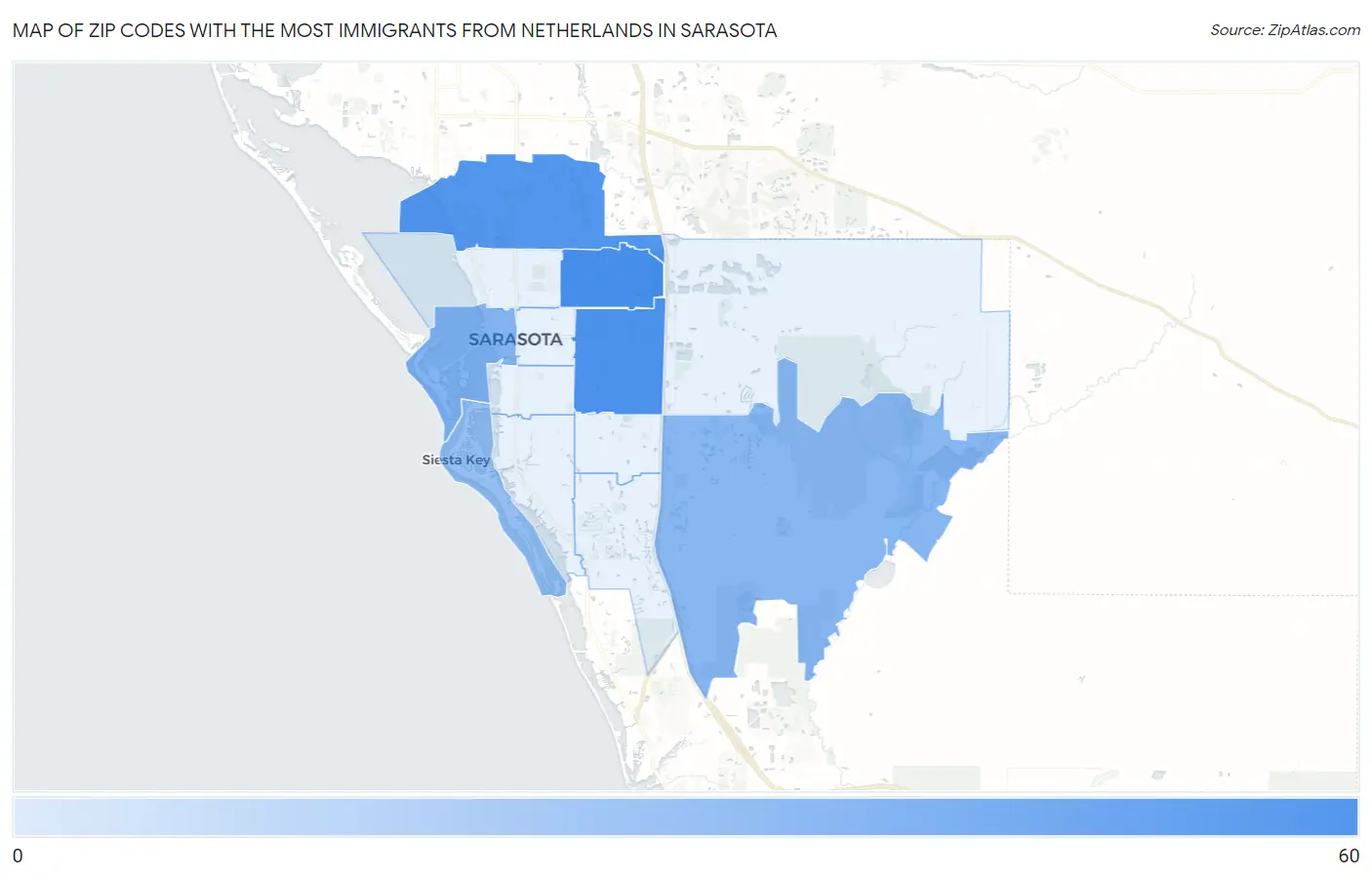 Zip Codes with the Most Immigrants from Netherlands in Sarasota Map