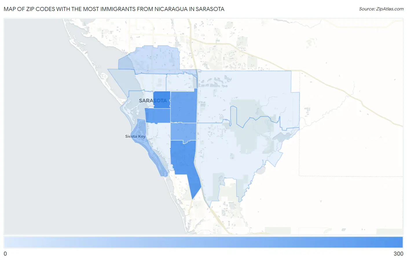 Zip Codes with the Most Immigrants from Nicaragua in Sarasota Map