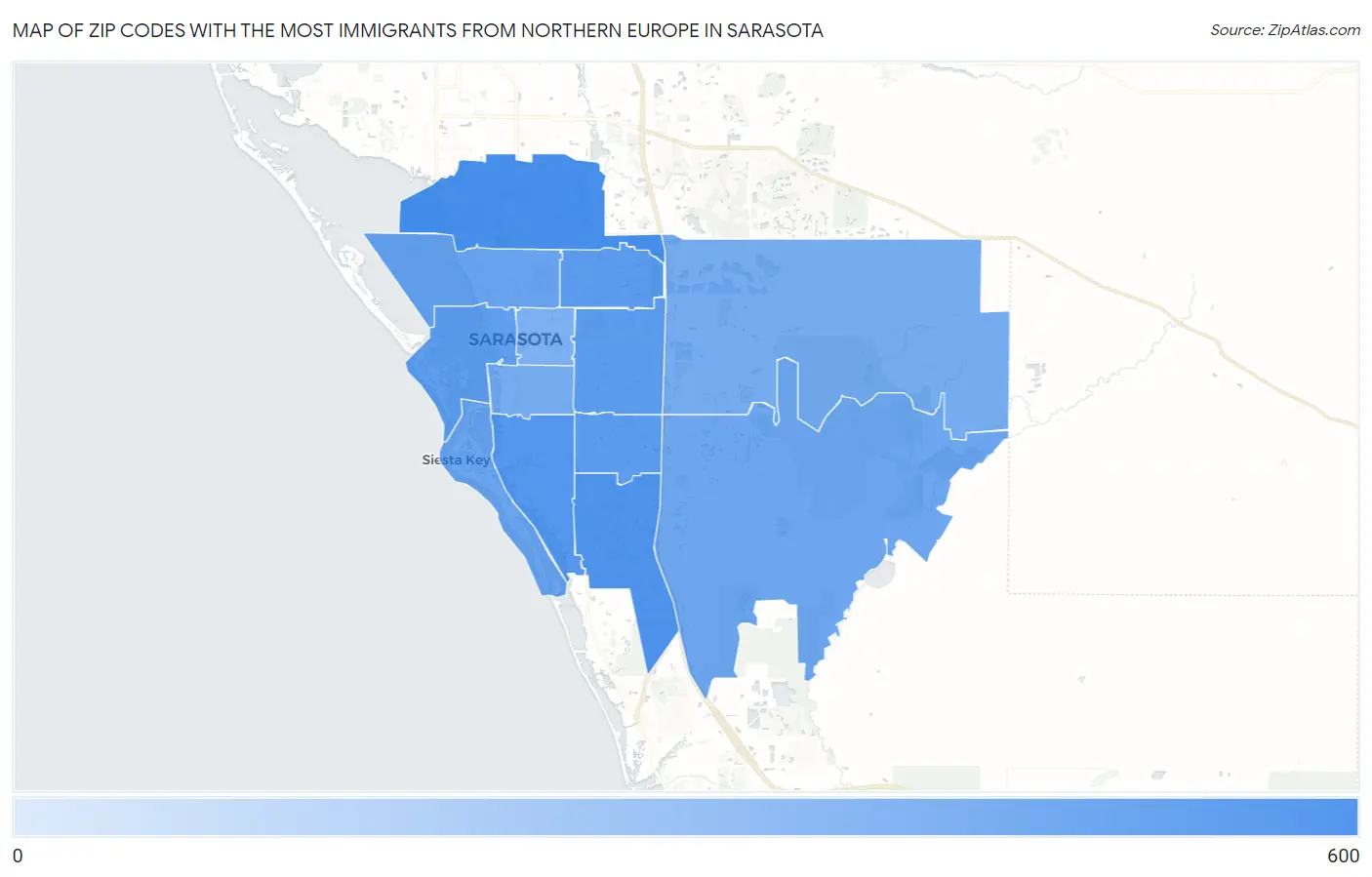 Zip Codes with the Most Immigrants from Northern Europe in Sarasota Map