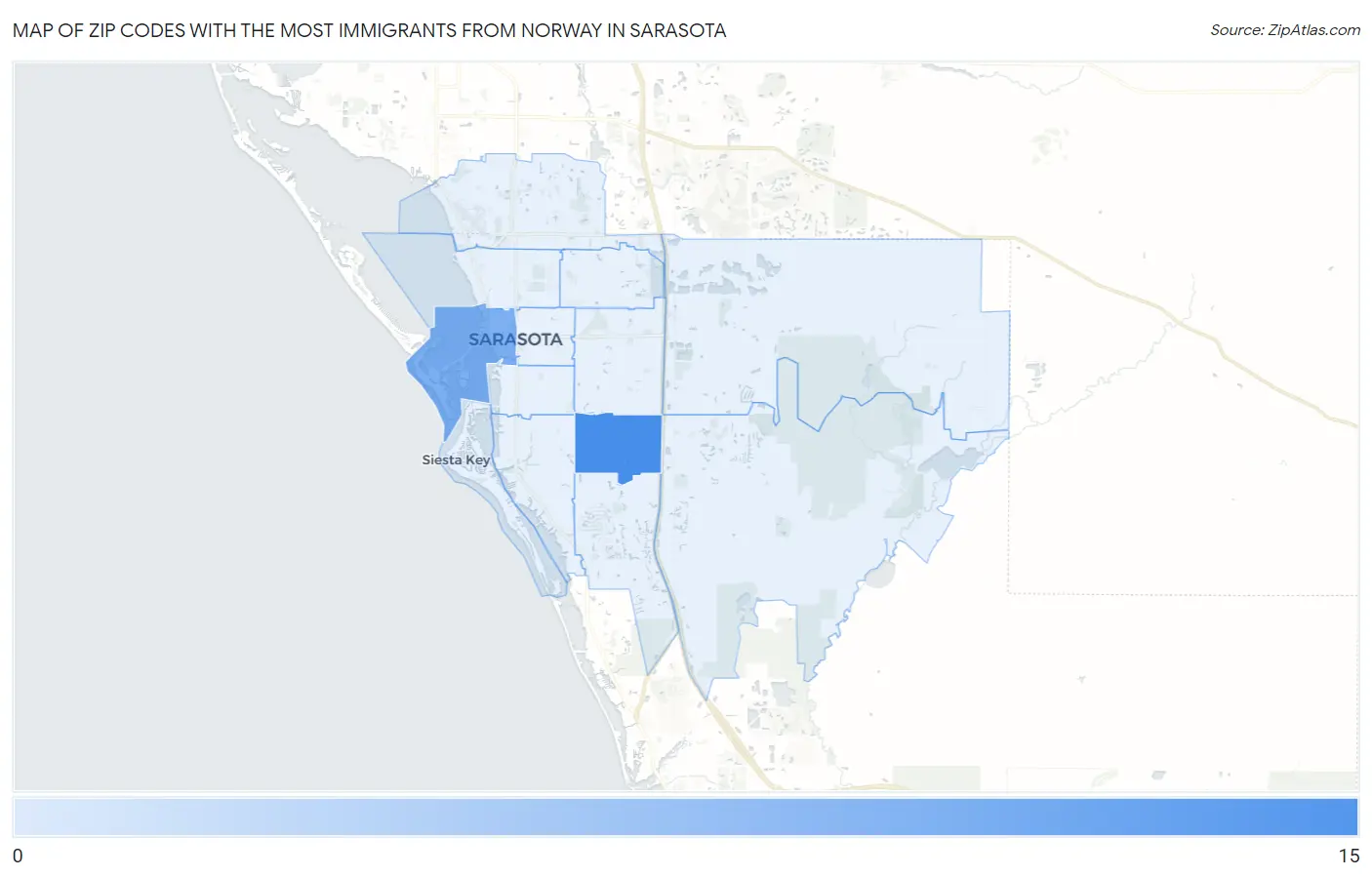 Zip Codes with the Most Immigrants from Norway in Sarasota Map
