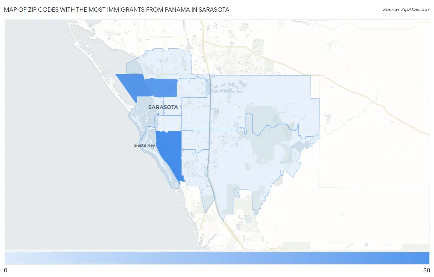 Zip Codes with the Most Immigrants from Panama in Sarasota Map