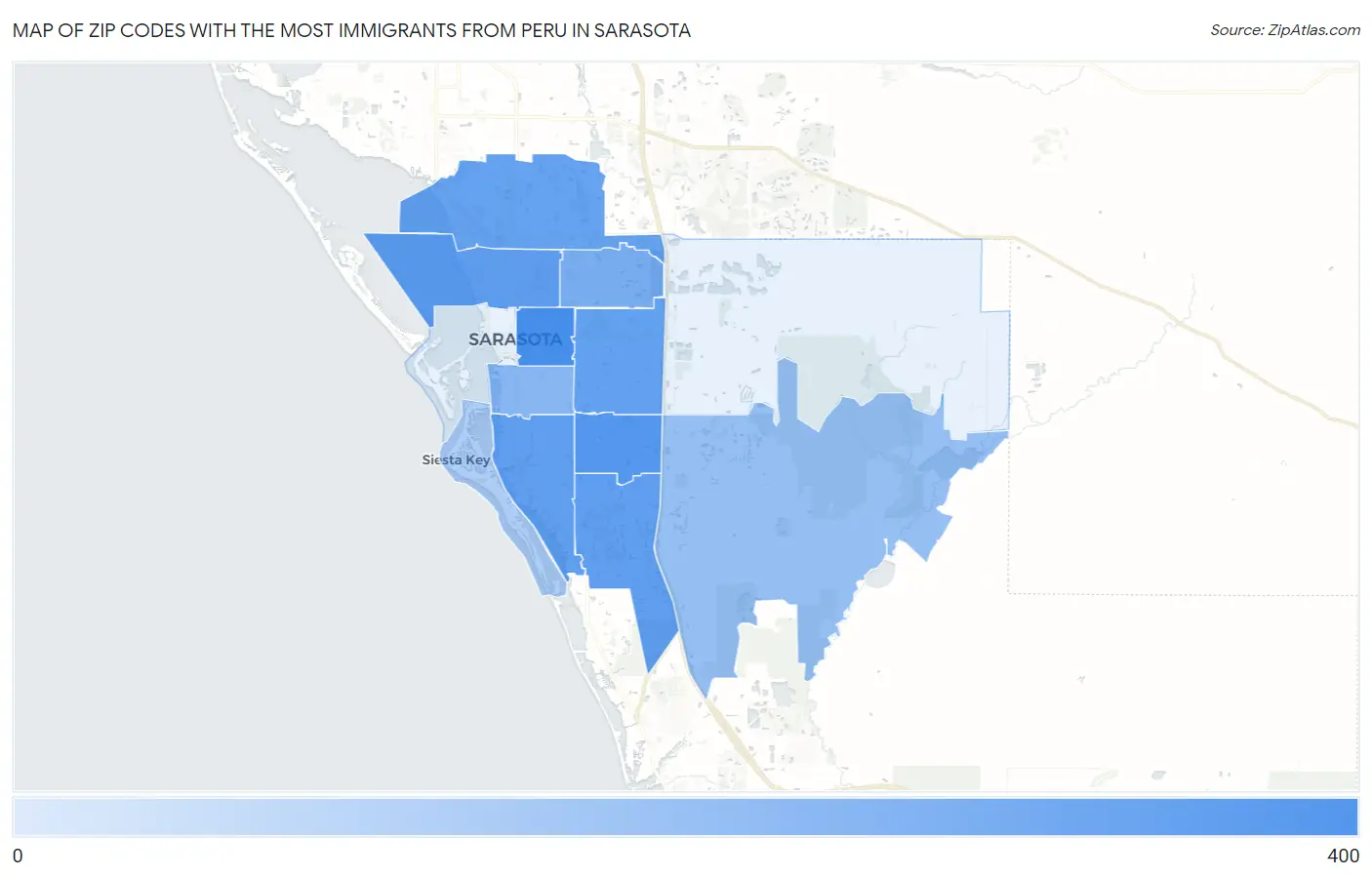 Zip Codes with the Most Immigrants from Peru in Sarasota Map