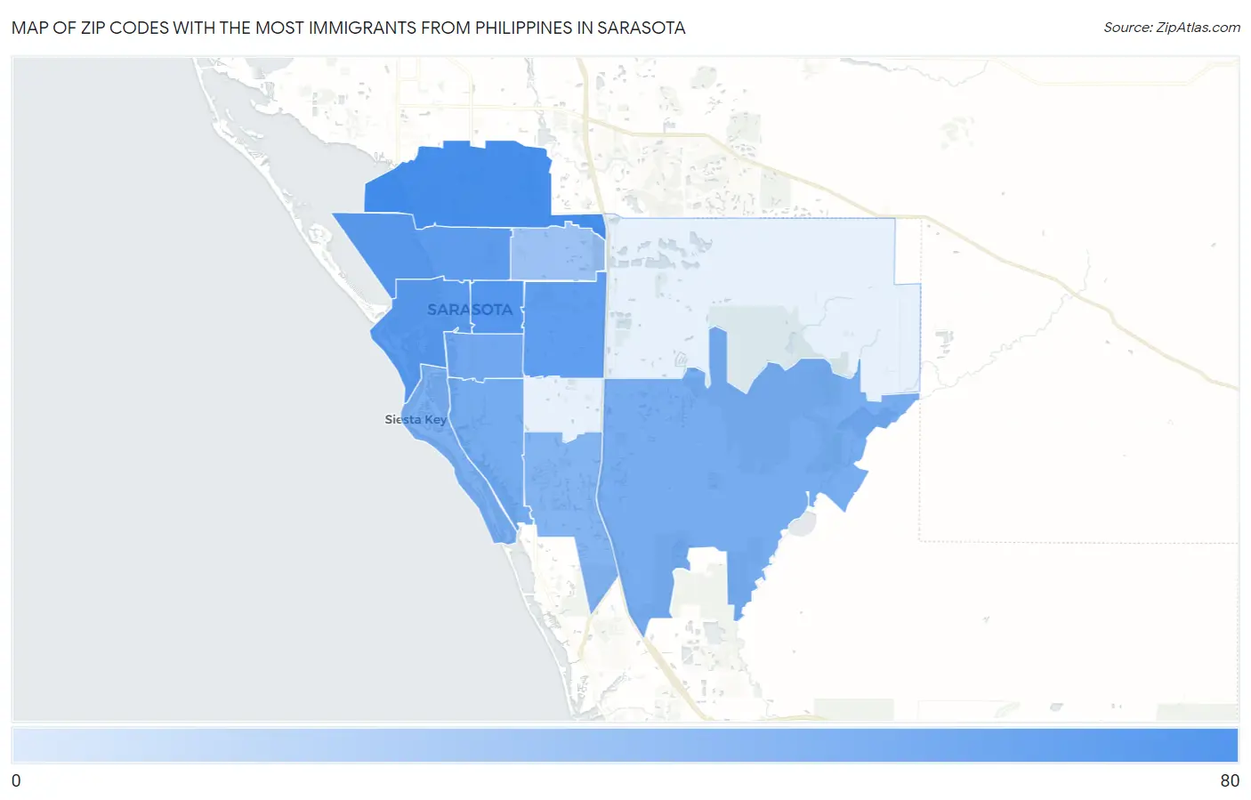Zip Codes with the Most Immigrants from Philippines in Sarasota Map