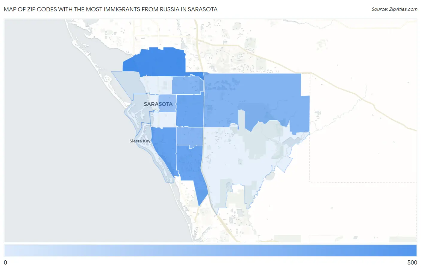 Zip Codes with the Most Immigrants from Russia in Sarasota Map