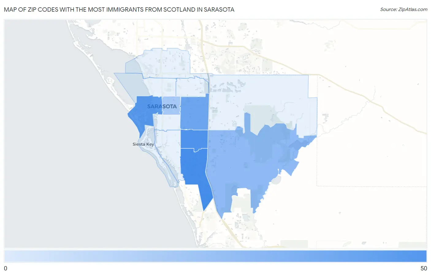 Zip Codes with the Most Immigrants from Scotland in Sarasota Map