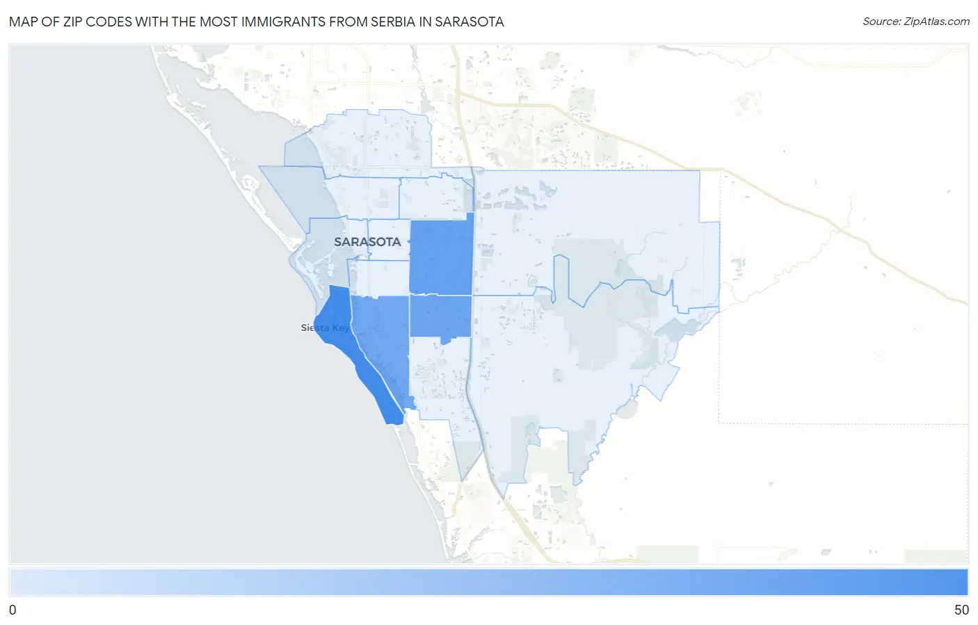Zip Codes with the Most Immigrants from Serbia in Sarasota Map