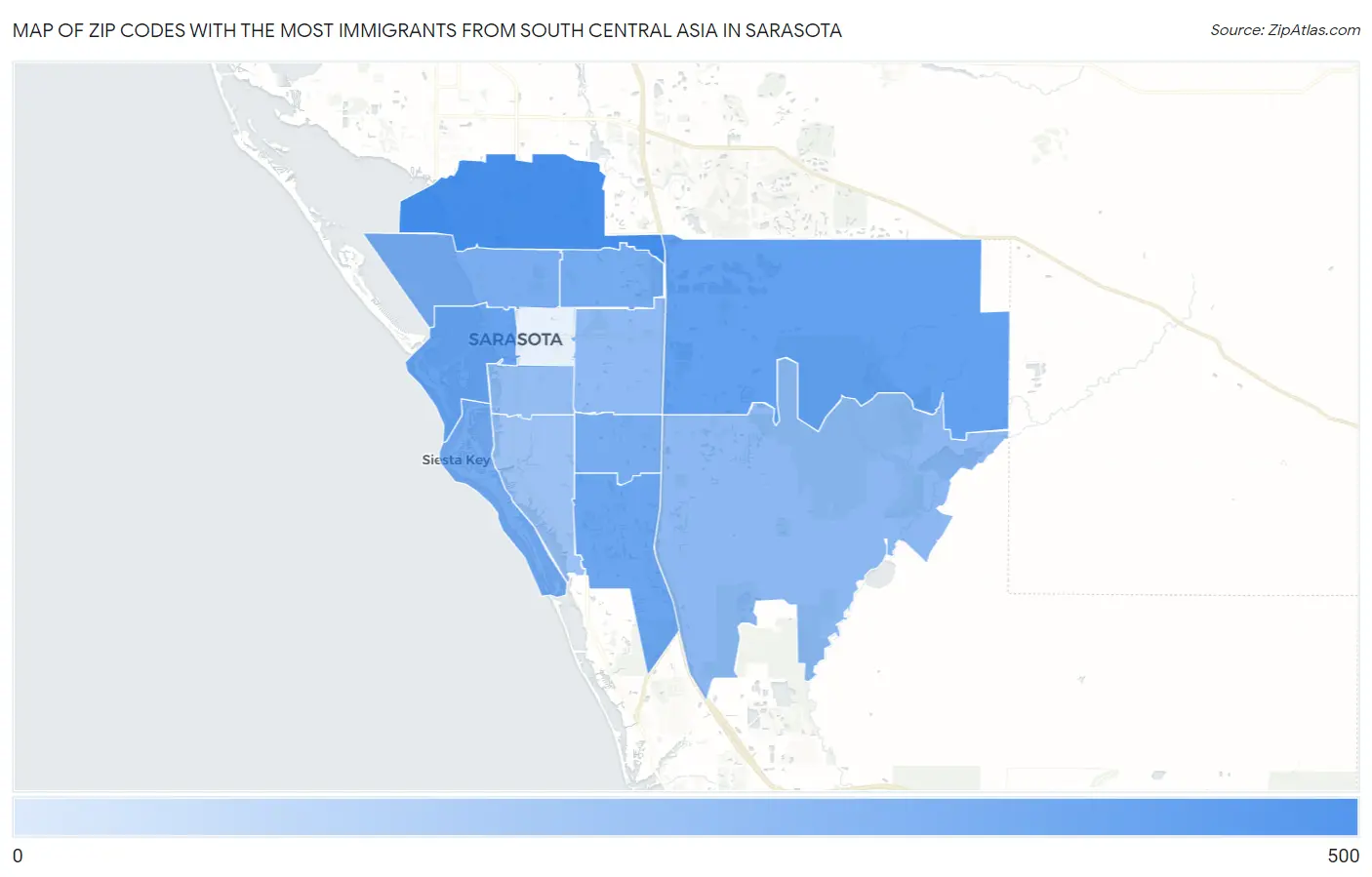 Zip Codes with the Most Immigrants from South Central Asia in Sarasota Map