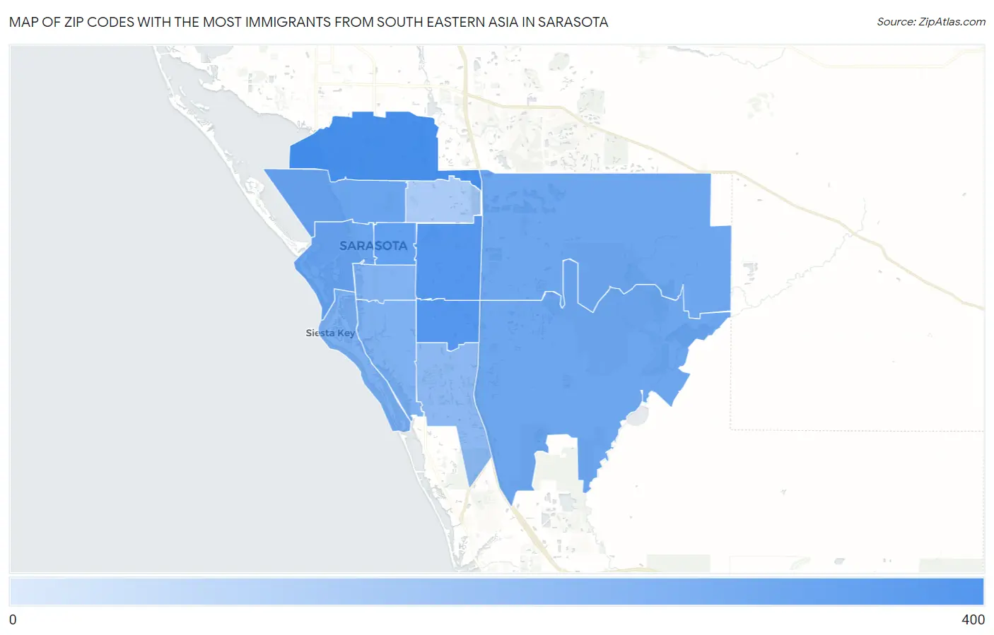 Zip Codes with the Most Immigrants from South Eastern Asia in Sarasota Map