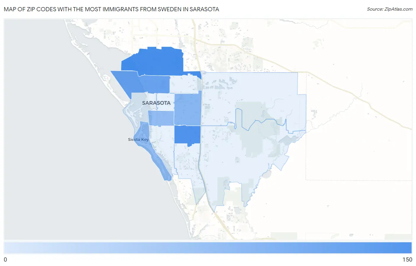 Zip Codes with the Most Immigrants from Sweden in Sarasota Map