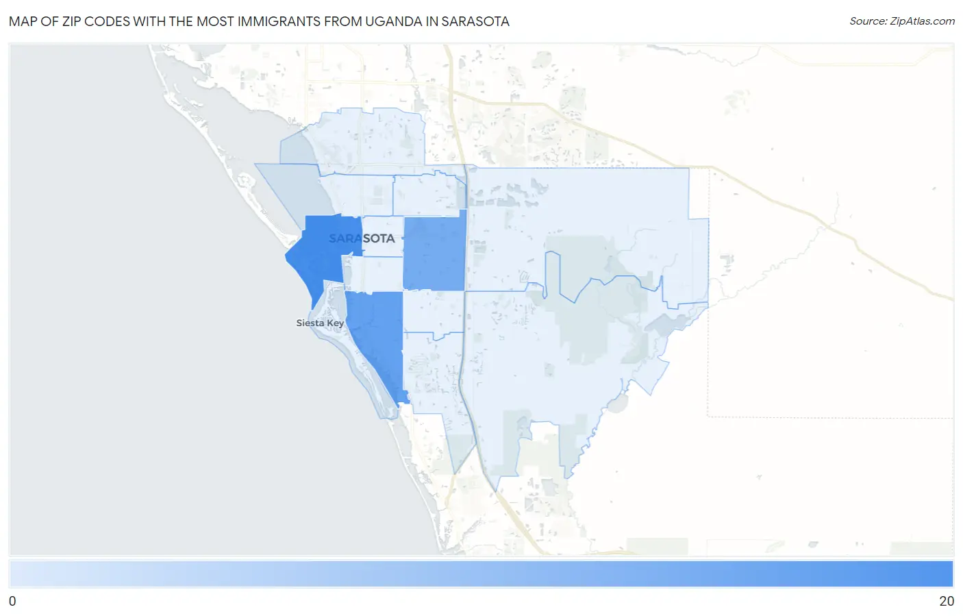 Zip Codes with the Most Immigrants from Uganda in Sarasota Map