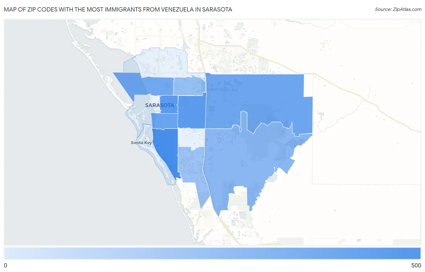 Zip Codes with the Most Immigrants from Venezuela in Sarasota Map