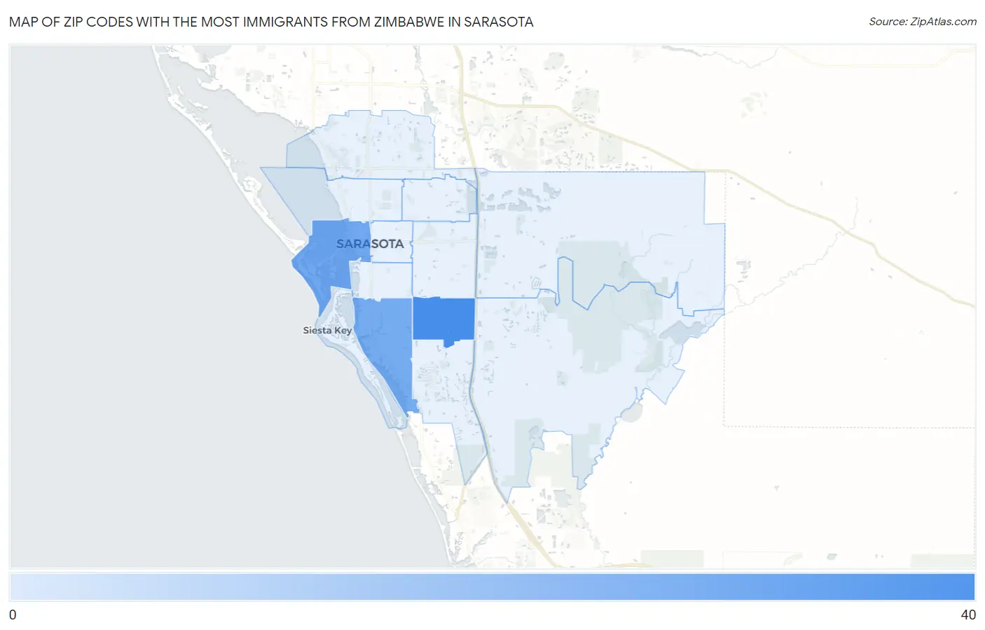 Zip Codes with the Most Immigrants from Zimbabwe in Sarasota Map