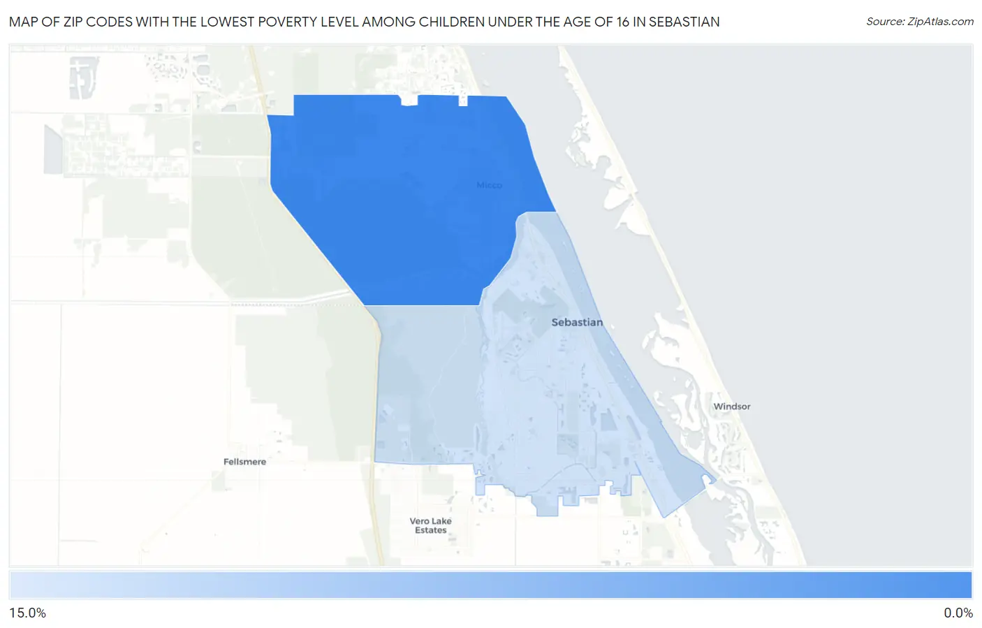 Zip Codes with the Lowest Poverty Level Among Children Under the Age of 16 in Sebastian Map