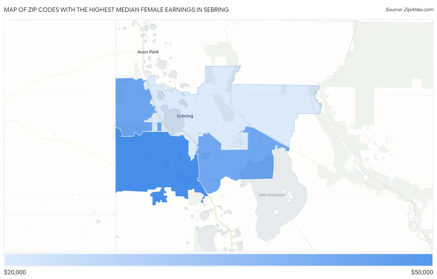 Zip Codes with the Highest Median Female Earnings in Sebring Map