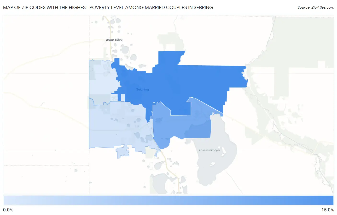 Zip Codes with the Highest Poverty Level Among Married Couples in Sebring Map
