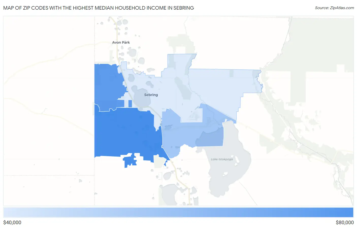 Zip Codes with the Highest Median Household Income in Sebring Map