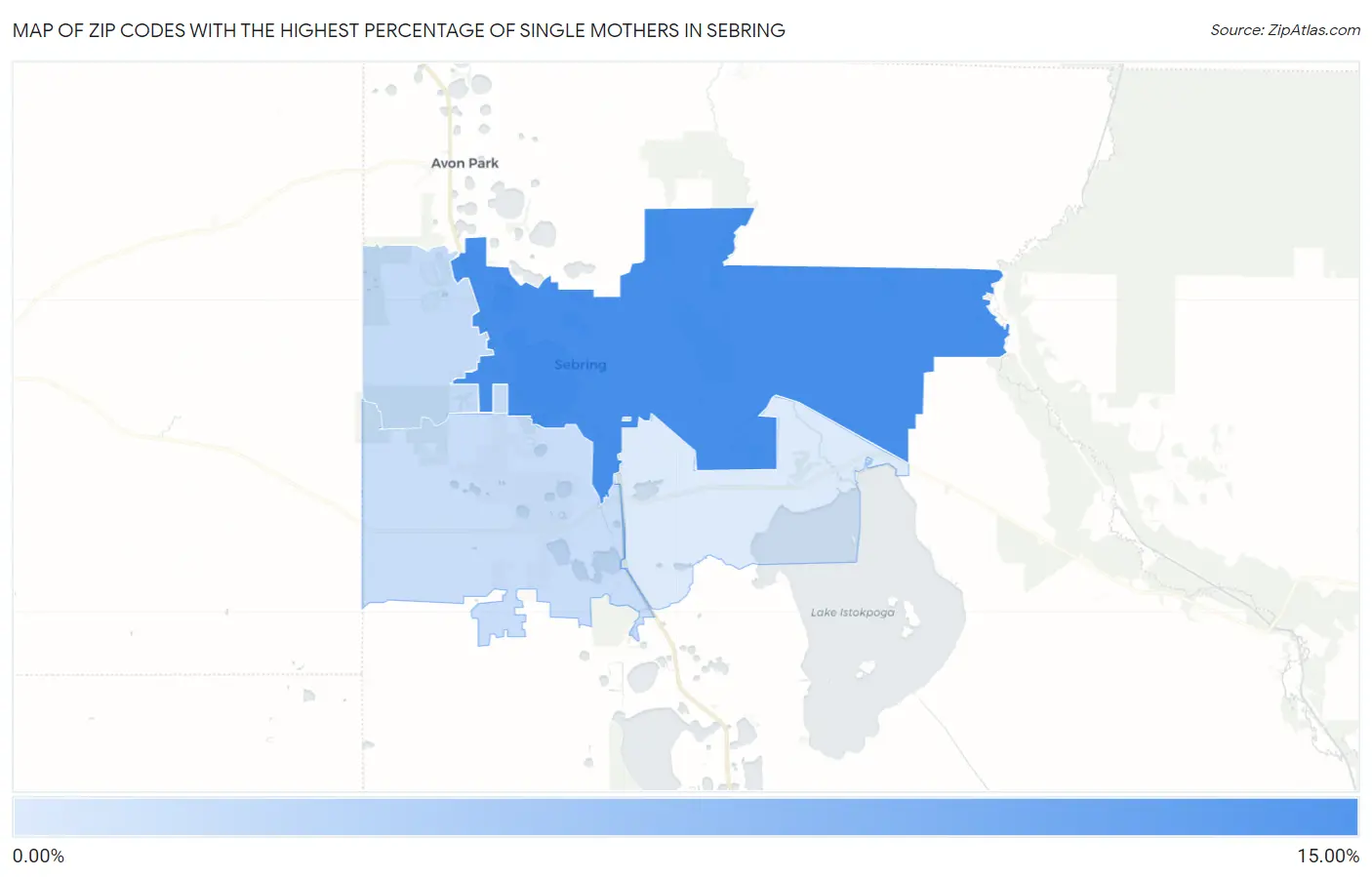 Zip Codes with the Highest Percentage of Single Mothers in Sebring Map