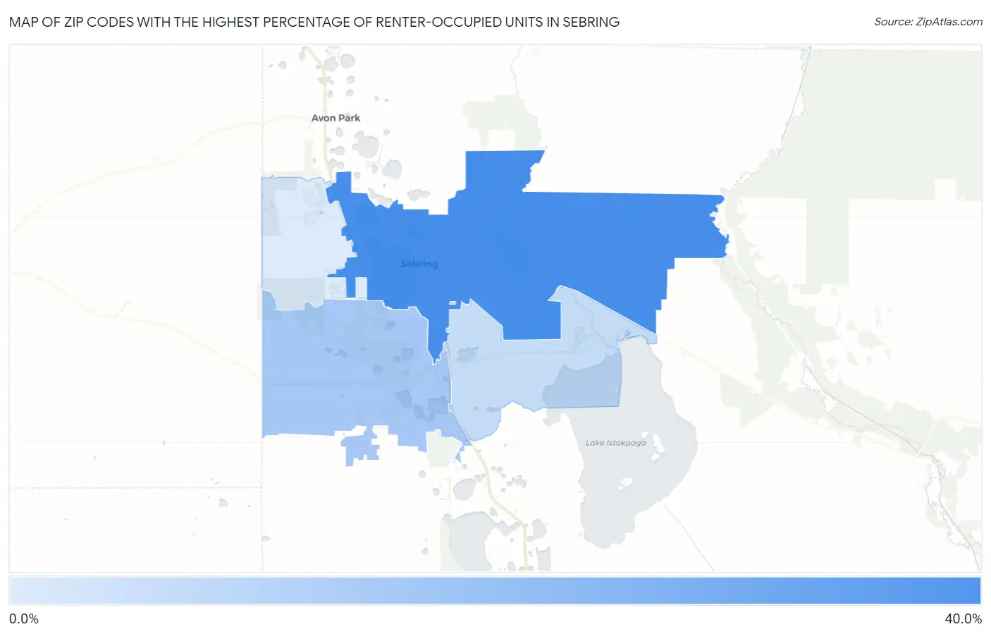 Zip Codes with the Highest Percentage of Renter-Occupied Units in Sebring Map