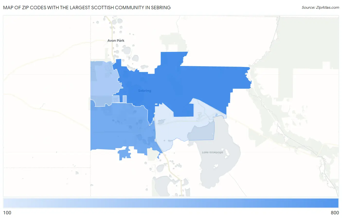 Zip Codes with the Largest Scottish Community in Sebring Map