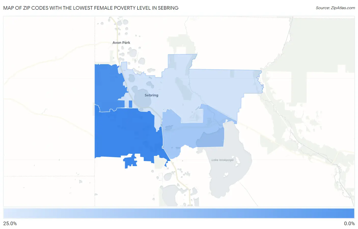 Zip Codes with the Lowest Female Poverty Level in Sebring Map