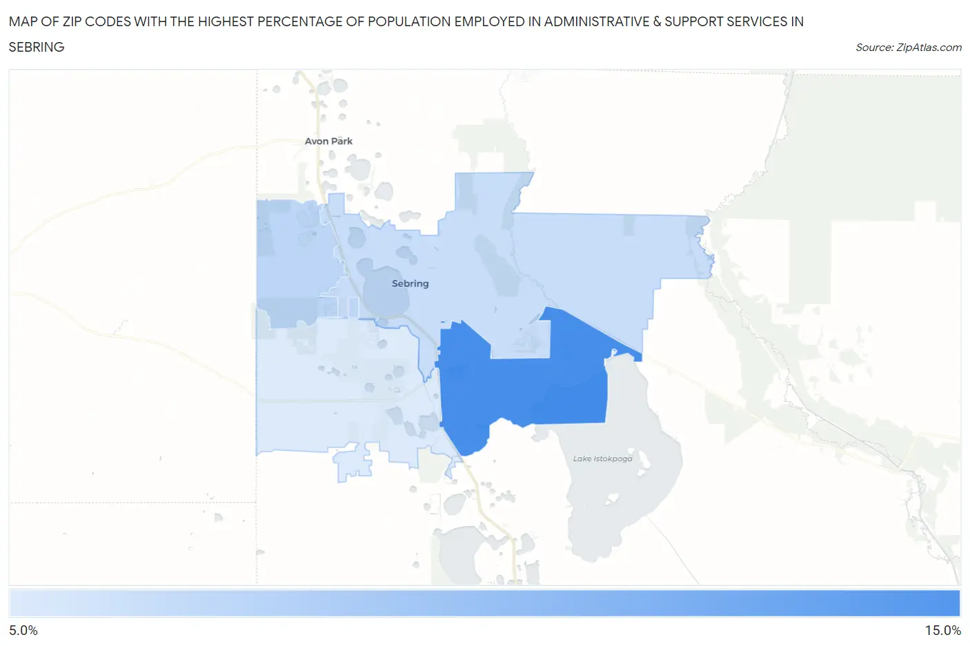 Zip Codes with the Highest Percentage of Population Employed in Administrative & Support Services in Sebring Map