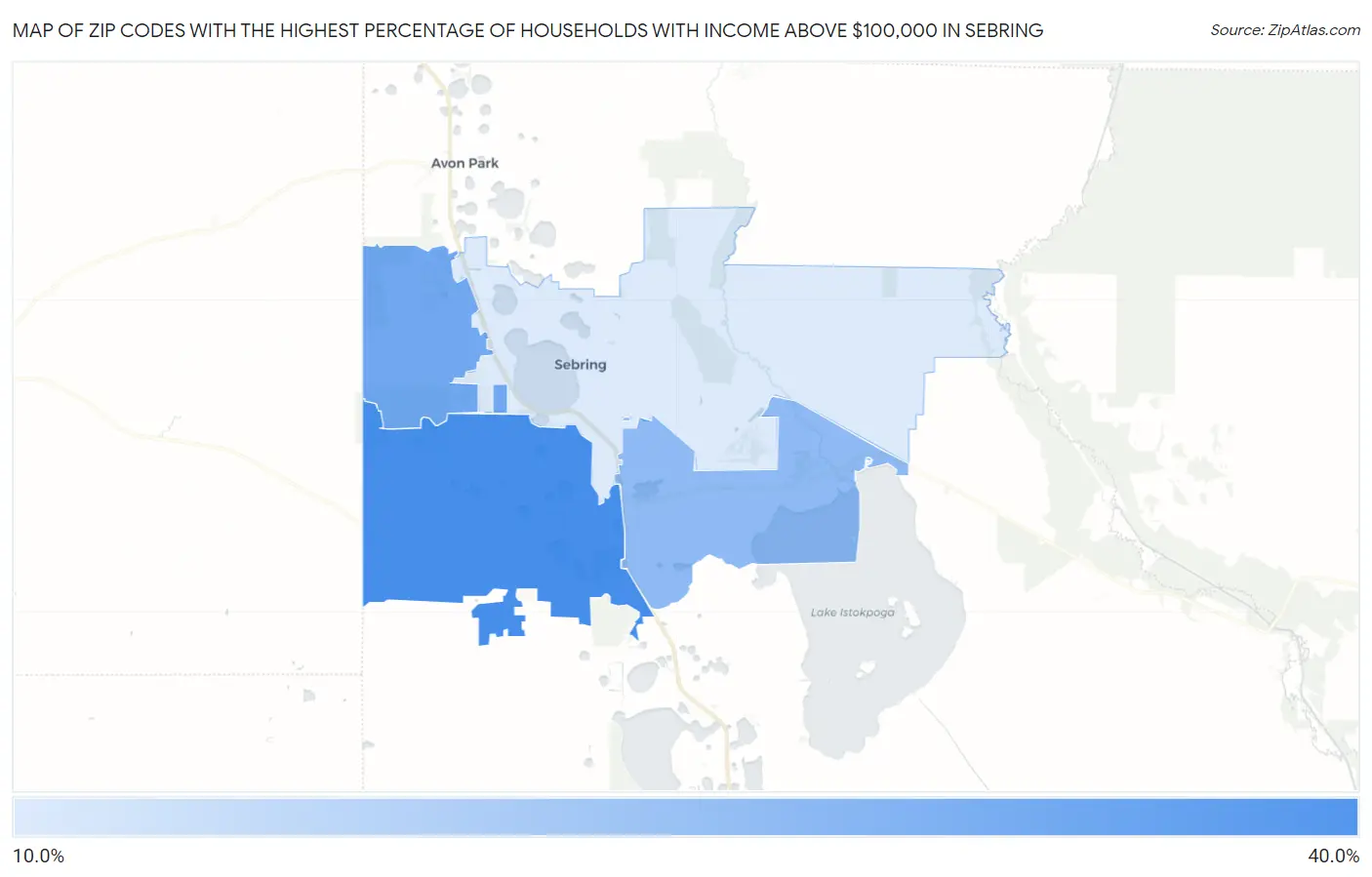 Zip Codes with the Highest Percentage of Households with Income Above $100,000 in Sebring Map