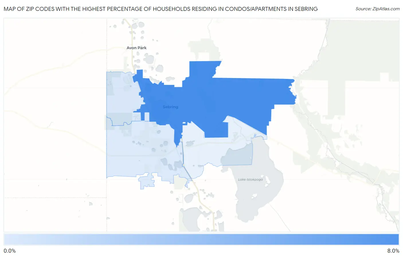 Zip Codes with the Highest Percentage of Households Residing in Condos/Apartments in Sebring Map