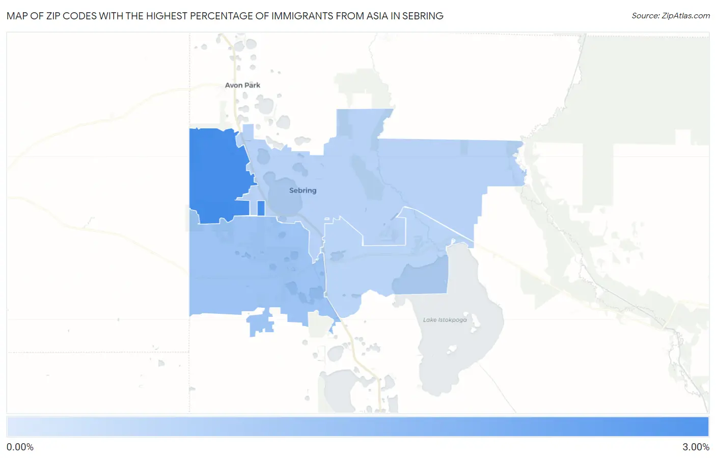Zip Codes with the Highest Percentage of Immigrants from Asia in Sebring Map