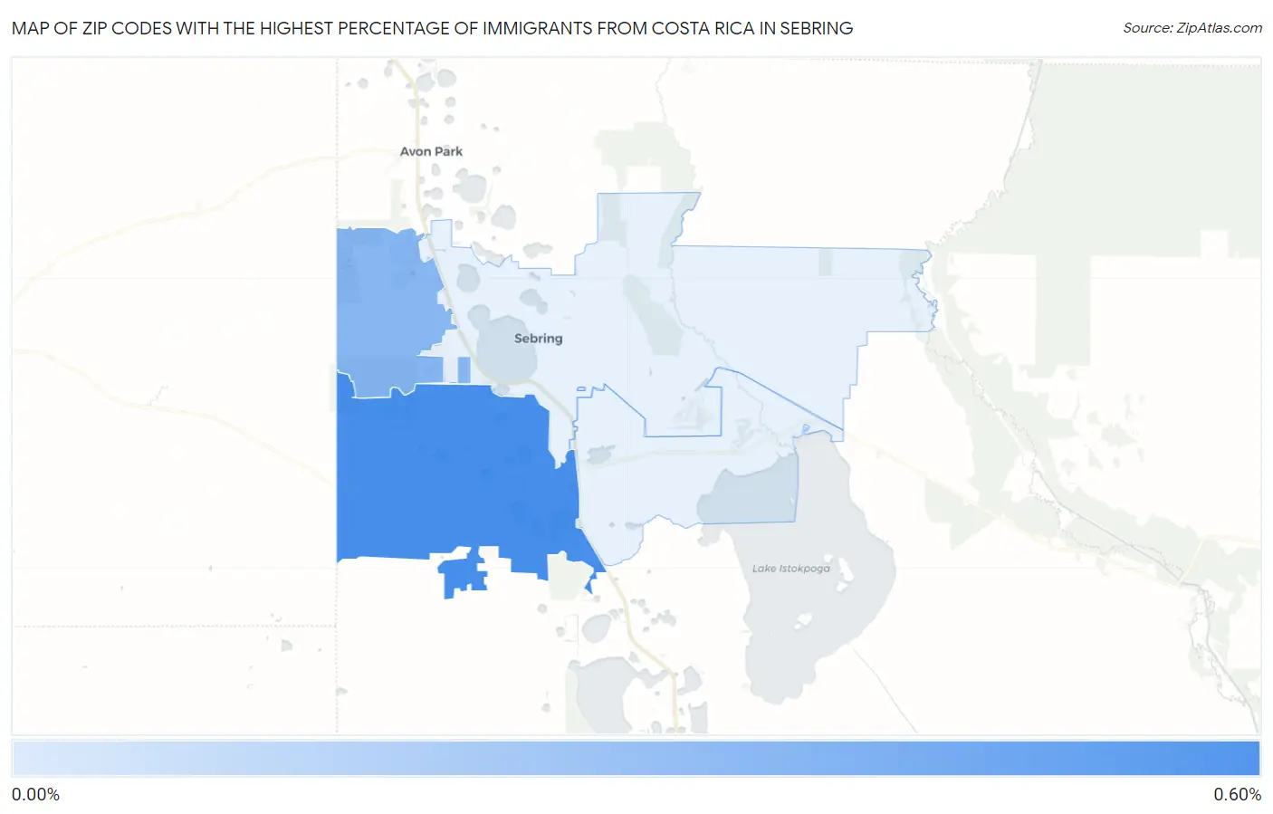 Zip Codes with the Highest Percentage of Immigrants from Costa Rica in Sebring Map