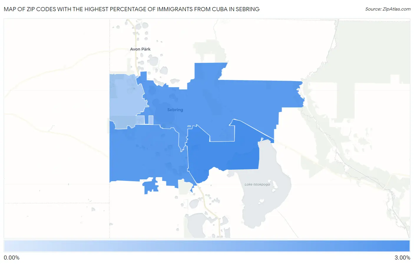 Zip Codes with the Highest Percentage of Immigrants from Cuba in Sebring Map