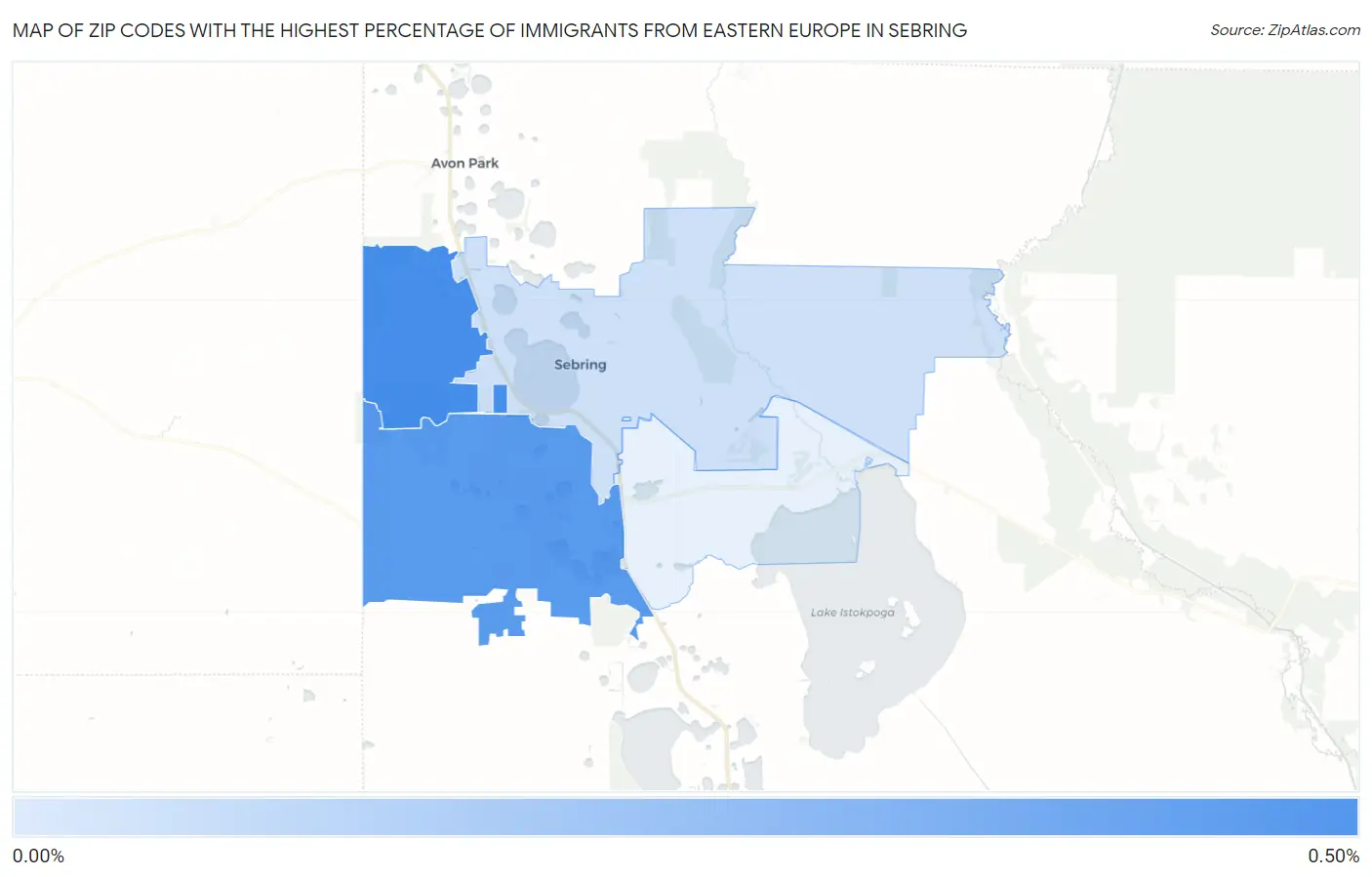 Zip Codes with the Highest Percentage of Immigrants from Eastern Europe in Sebring Map
