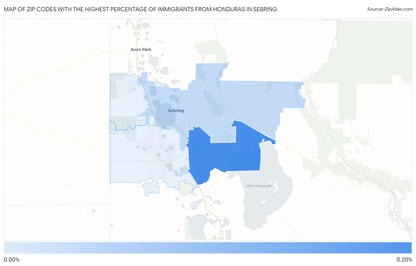 Zip Codes with the Highest Percentage of Immigrants from Honduras in Sebring Map