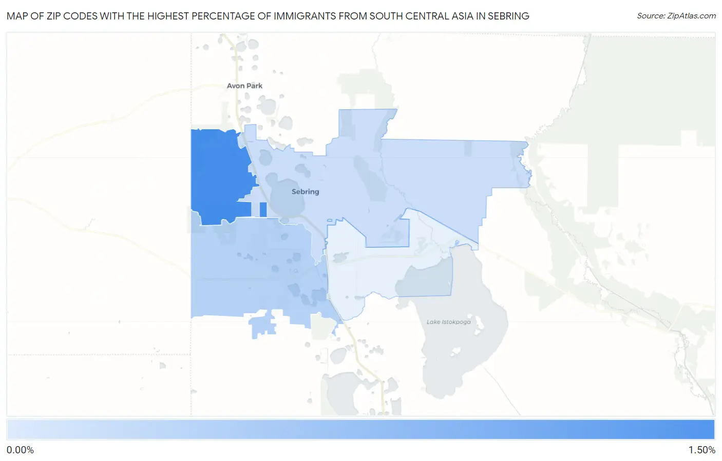 Zip Codes with the Highest Percentage of Immigrants from South Central Asia in Sebring Map