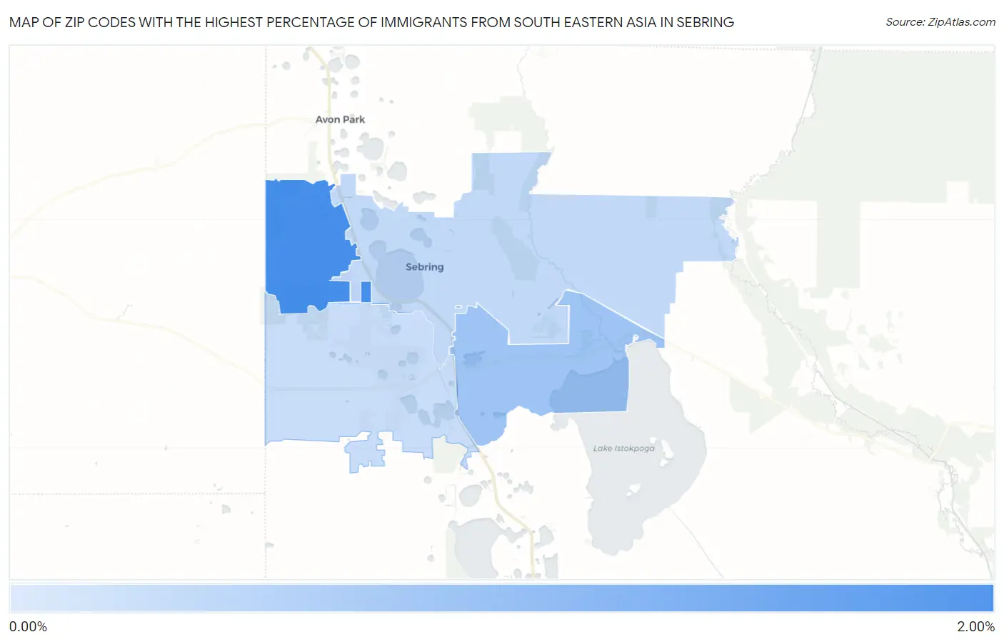 Zip Codes with the Highest Percentage of Immigrants from South Eastern Asia in Sebring Map