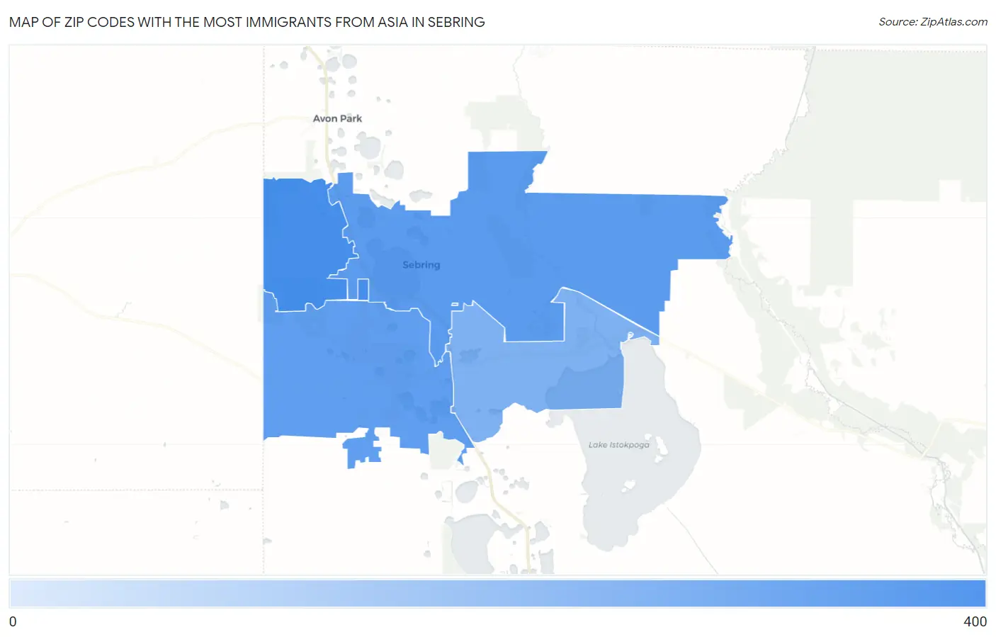 Zip Codes with the Most Immigrants from Asia in Sebring Map