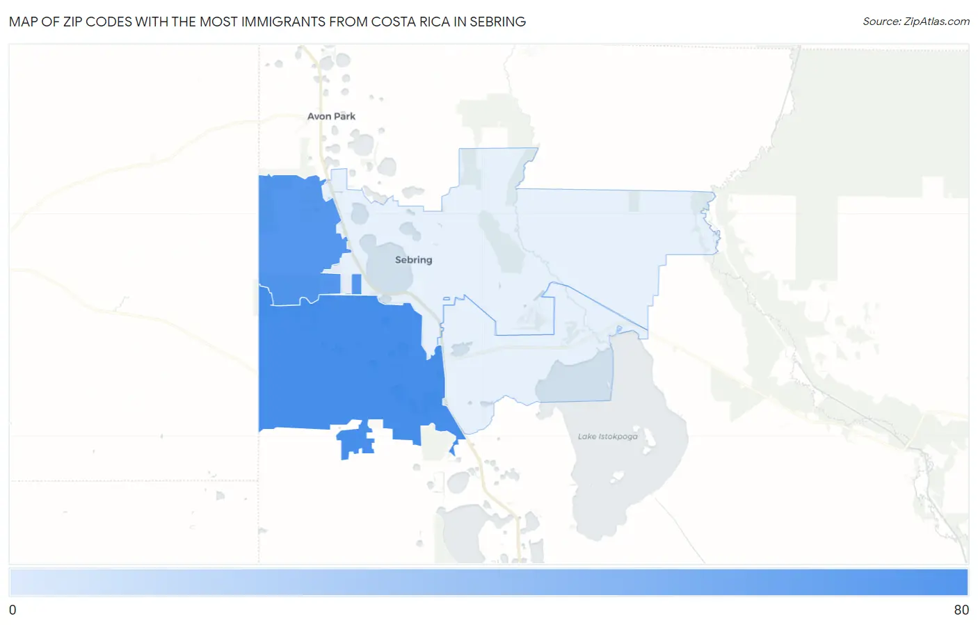 Zip Codes with the Most Immigrants from Costa Rica in Sebring Map