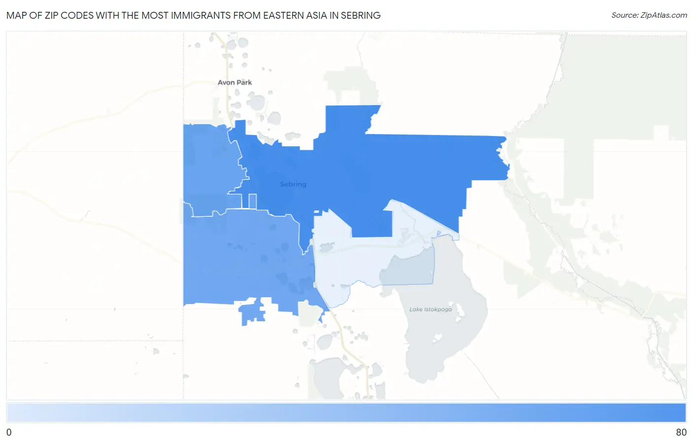 Zip Codes with the Most Immigrants from Eastern Asia in Sebring Map